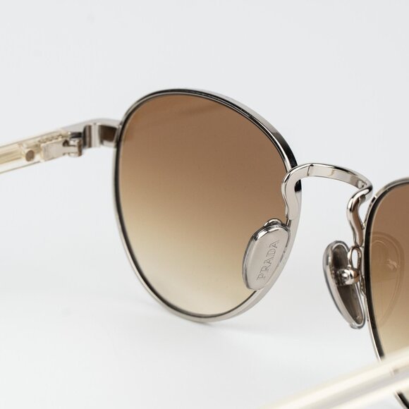 Prada Women Sunglasses Silver Brown Gradient Round PRB52S 1BC80K NEW AUTHENTIC - Picture 9 of 13